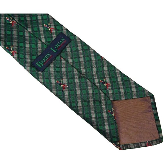 Tennis Silk Tie Green Silver Striped Necktie Made In Italy - Picture 4 of 4